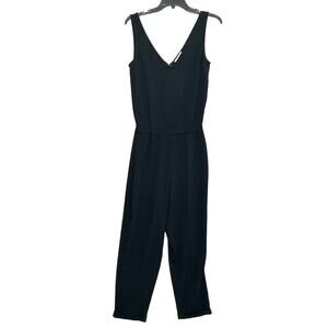 Marine Layer Alexa Crepe Jumpsuit Women's Sz S Black Elastic Waist V Neck Casual